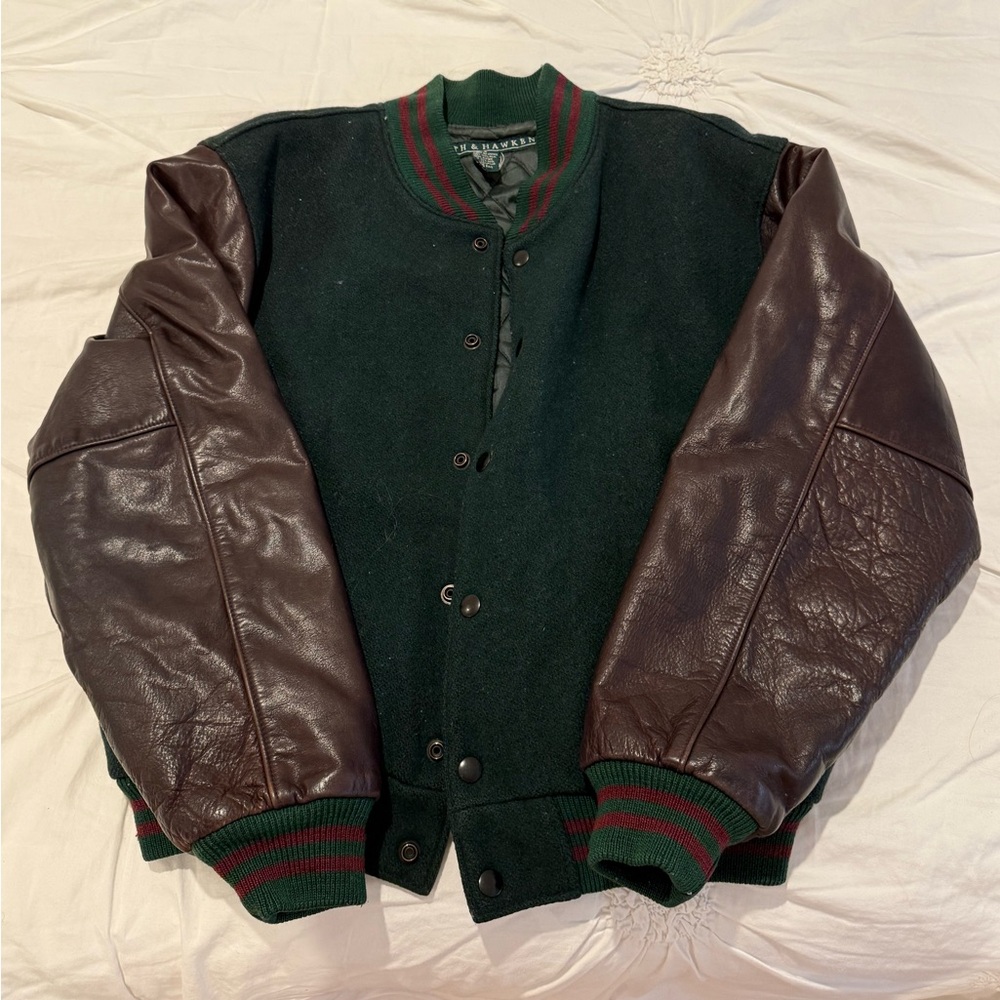 Smith & Hawken Dark Green and Brown Bomber Jacket
